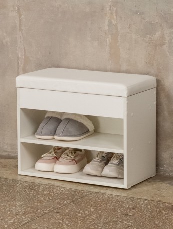 Обувница в прихожую с мягким сиденьем Рона белый/белый