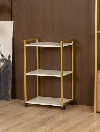 Косметологическая тележка трехъярусная на колесиках Амур золотой/белый