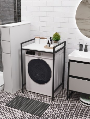 Стеллаж для стиральной сушильной машин Шексна черный/белый