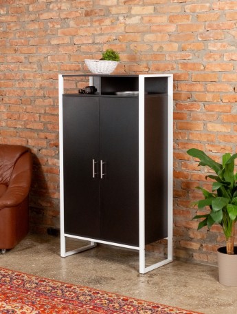 Шкаф с полками Геллес белый/черный