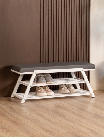 Обувница с мягким сиденьем экокожа Акера белый/серый