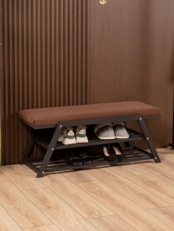 Обувница с мягким сиденьем велюр Акера черный/коричневый