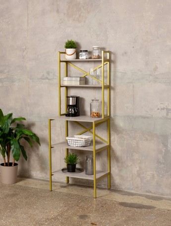 Стеллаж на кухню для микроволновки металлический лофт Истра золотой/кашемир