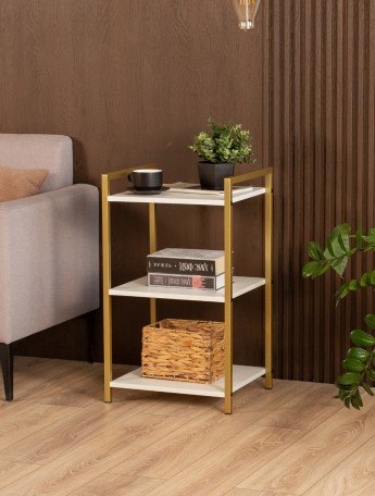 Стеллаж металлический лофт с полками Двина золотой/белый