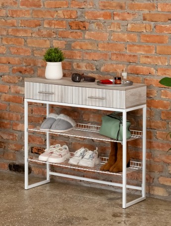 Обувница с фрезерованными фасадами Коди белый/кашемир